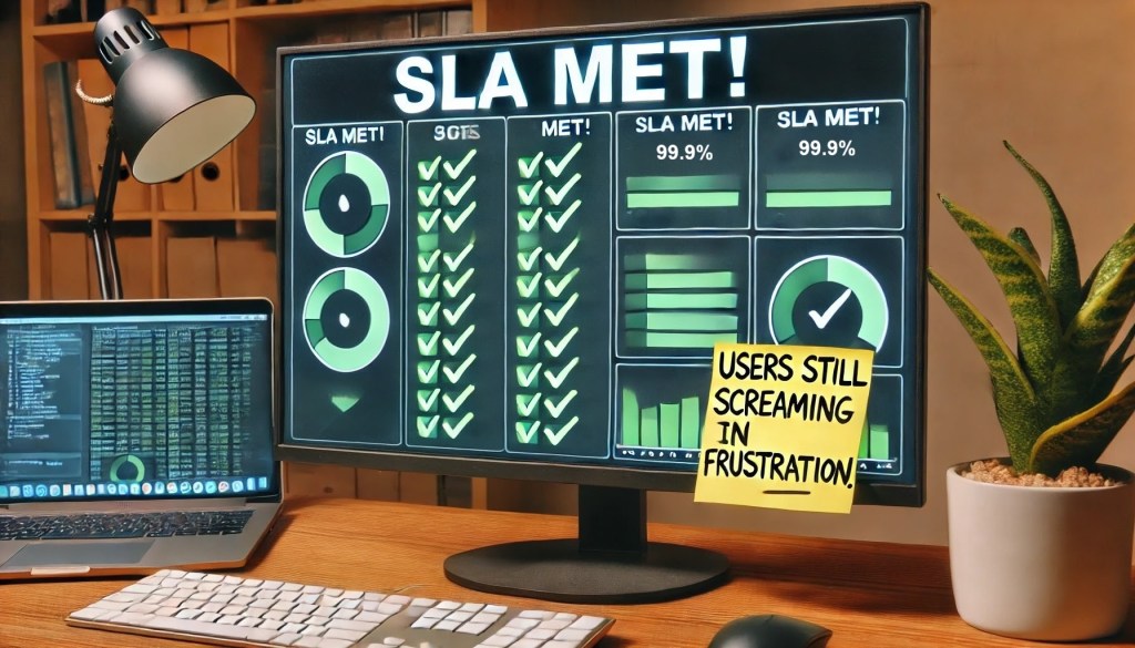 We say a commitment of 99.9% guaranteed uptime and users feel like it is&nbsp;9.9%!